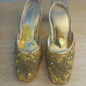 Vintage gold beaded slingbacks